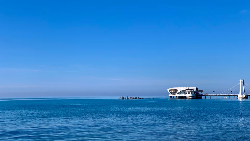 The pier and white pavilion on the waterfront in Durrës